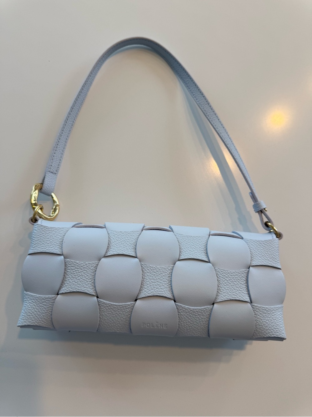 Polene Light Blue Woven Shoulder Clutch